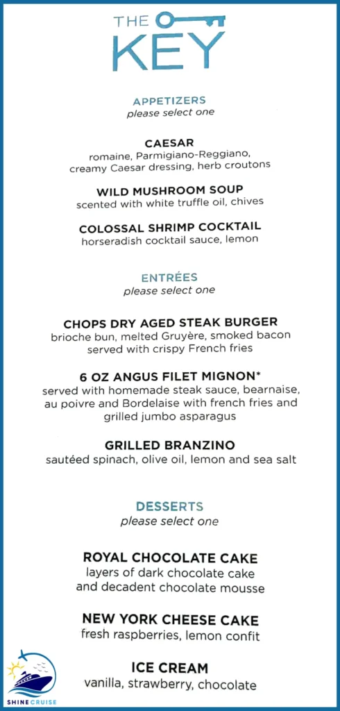 Royal Caribbean The Key lunch menu