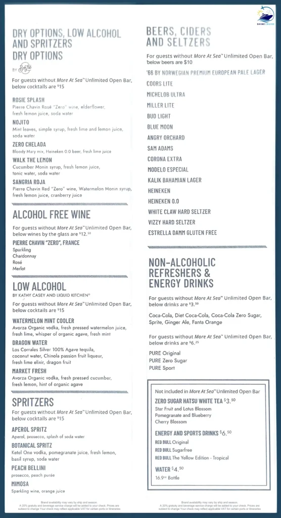 NCL Vibe Beach Club Menu