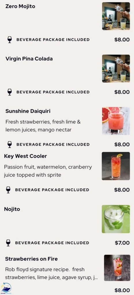 Princess Cruise Mocktails & Juices Menu 1