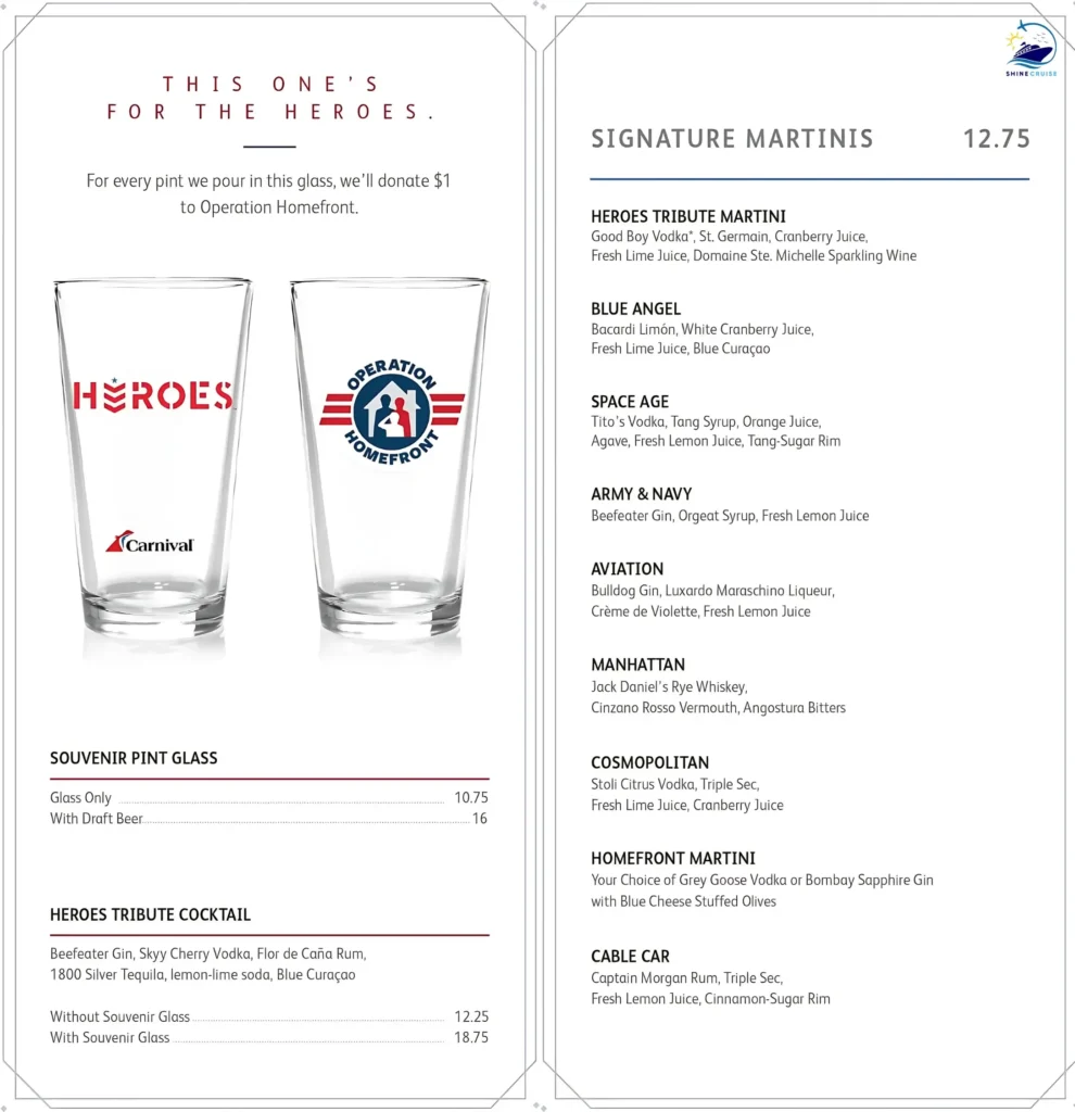 Hero's Tribute Lounge Carnival Cruise Drink Menu
carnival drink menu 2025
