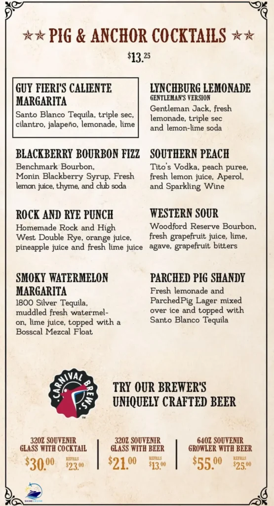 Guy's Pig and anchor joint Carnival
carnival drink menu 2025
