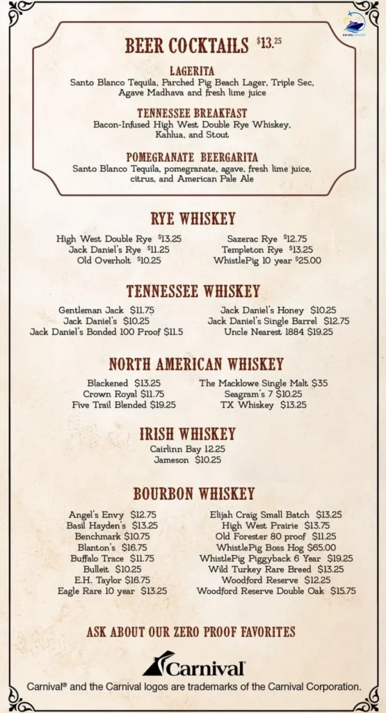 carnival celebration guys pig and anchor menu
carnival cruise drink menu 2025