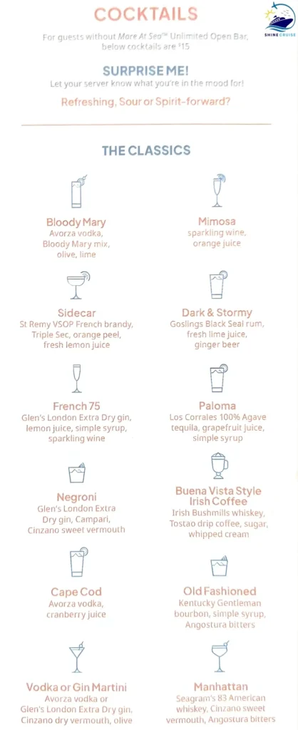 NCL More at Sea Drinks List