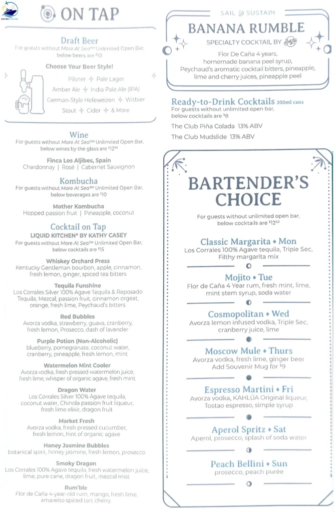 NCL Luna Bar and Soleil Bar Menuย