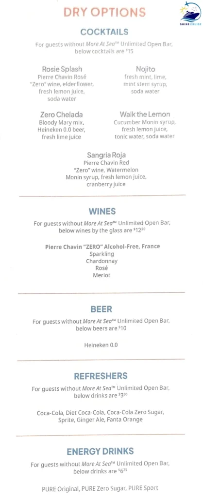 NCL More at Sea Drink Menu