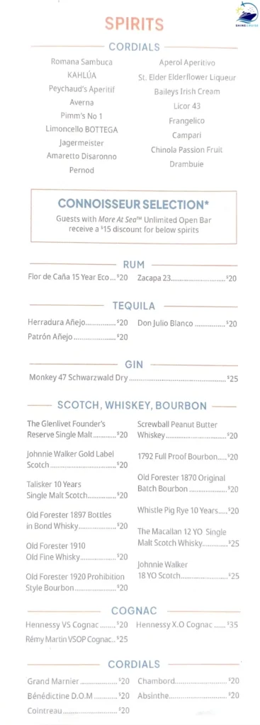 Unlimited Open Bar Package NCL Menus