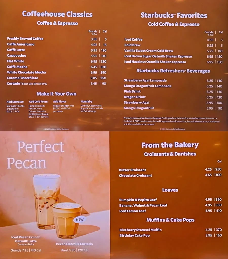 NCL Starbucks Menu