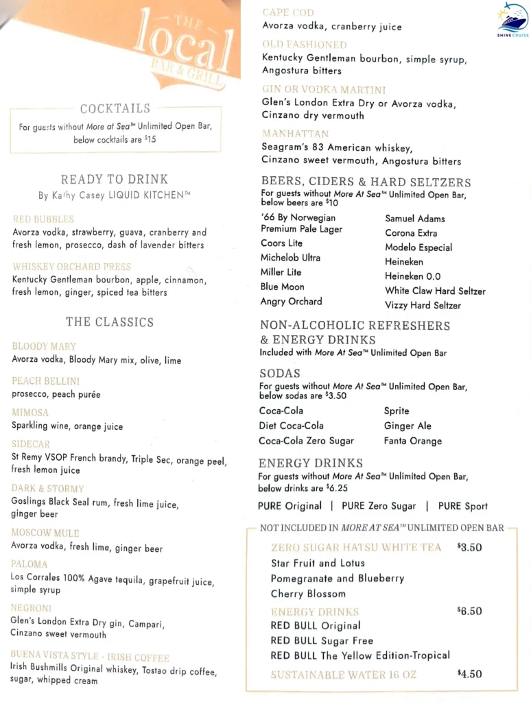 NCL the local bar and grill menu