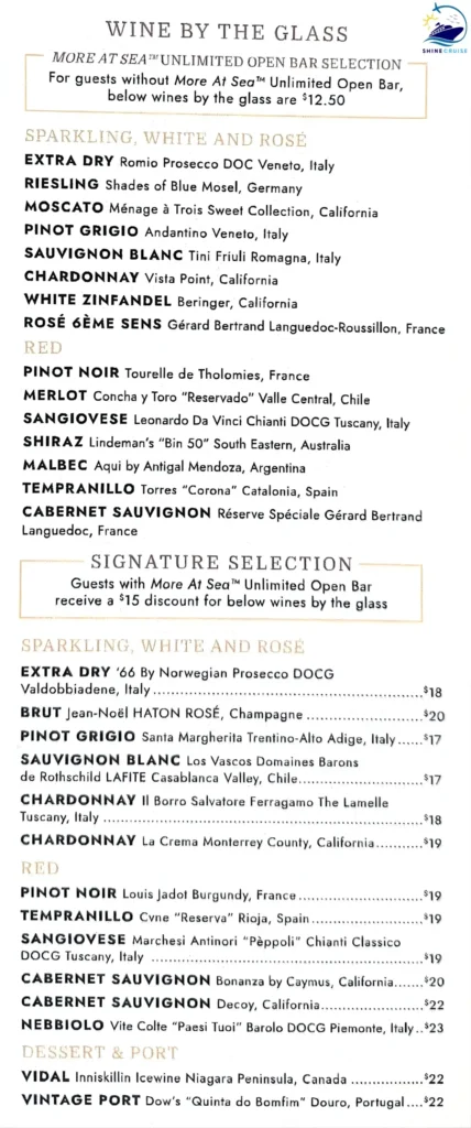 Norwegian cruise local bar & grill menu