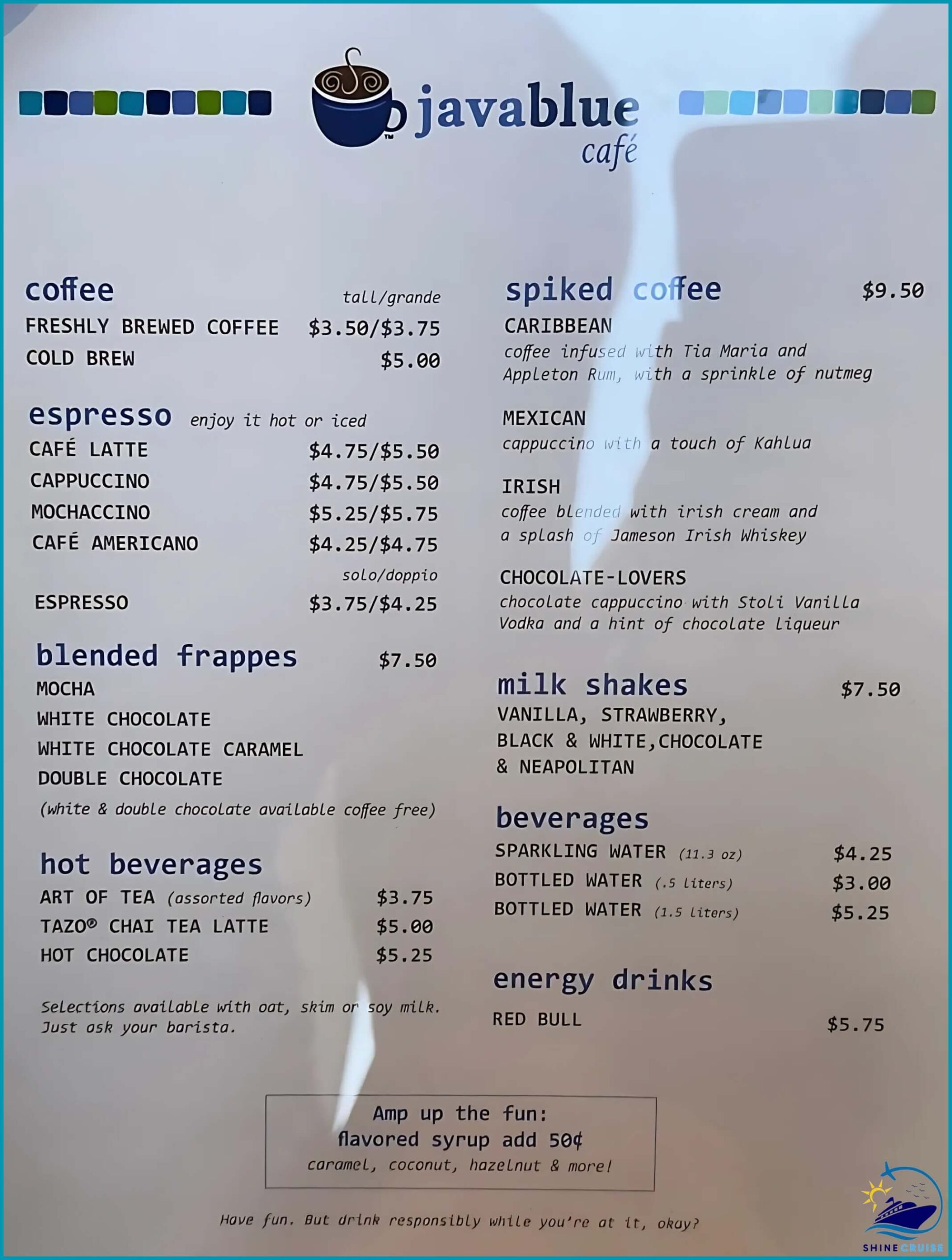 carnival drink menu
carnival cruise drink menu 2025
carnival drink prices 2025
carnival drink menu 2025
java blue cafe carnival menu
Carnival java blue cafe menu