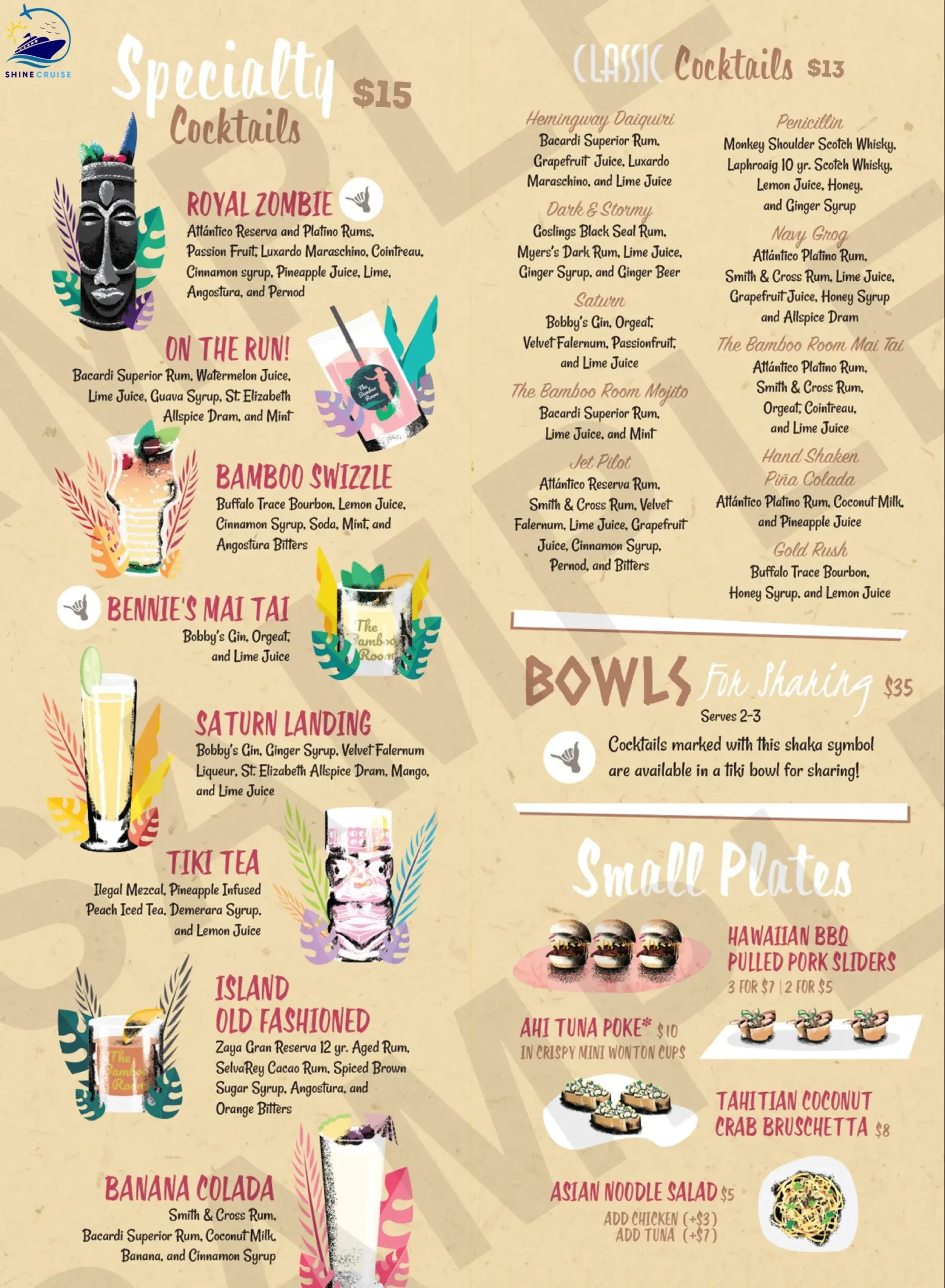 Royal Caribbean Bamboo Room menu