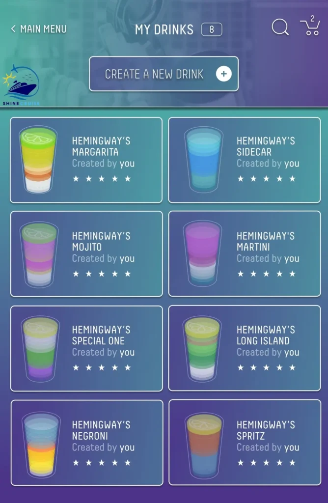 Royal Caribbean robotic Bar menu