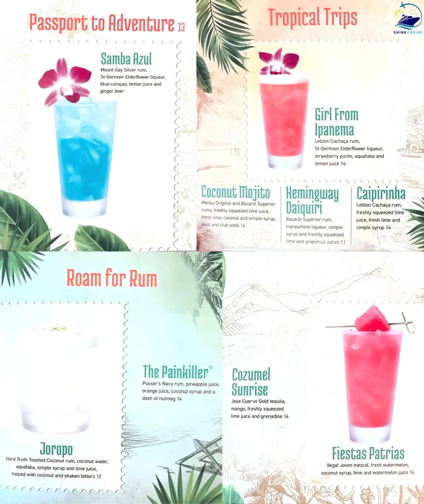 Royal Caribbean Boleros Bar Menu