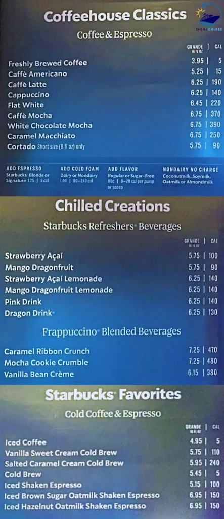 Royal Caribbean Starbucks menu