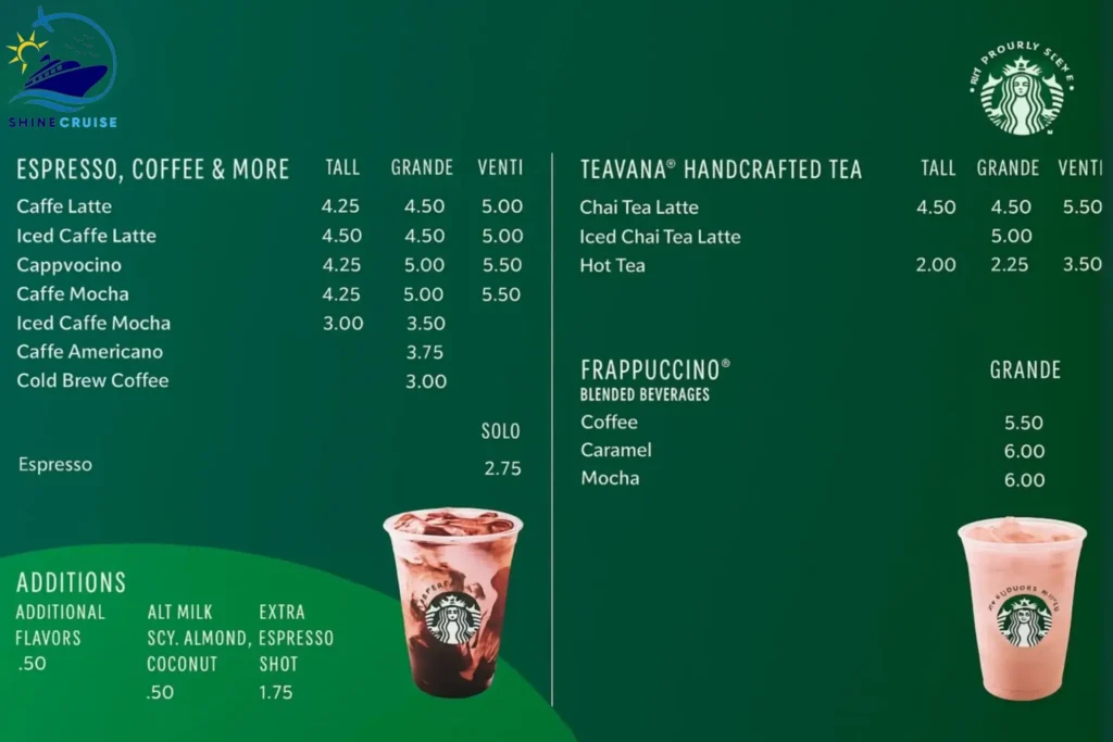 Starbucks Menu for Pearl Cafe, Park Cafe, & Cafe Promenade