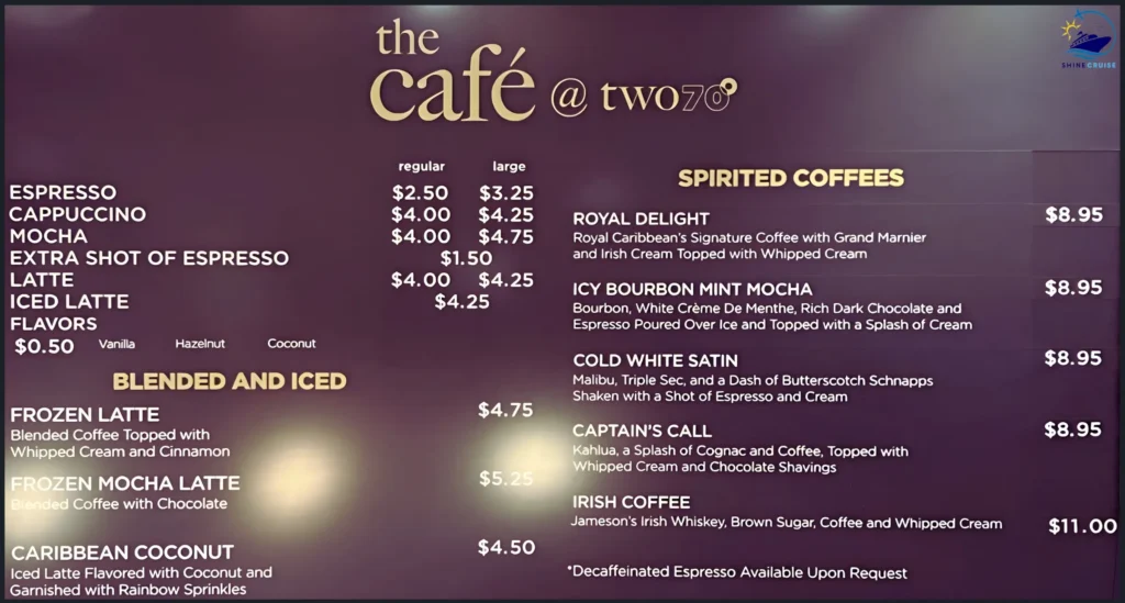 Royal Caribbean Two70 cafe menu