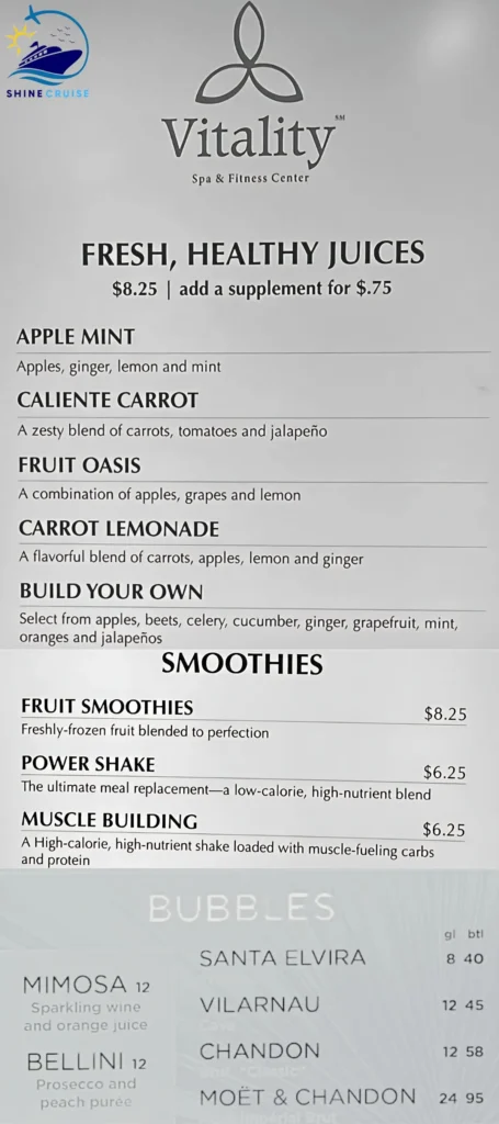 Royal Caribbean Vitality Spa price list