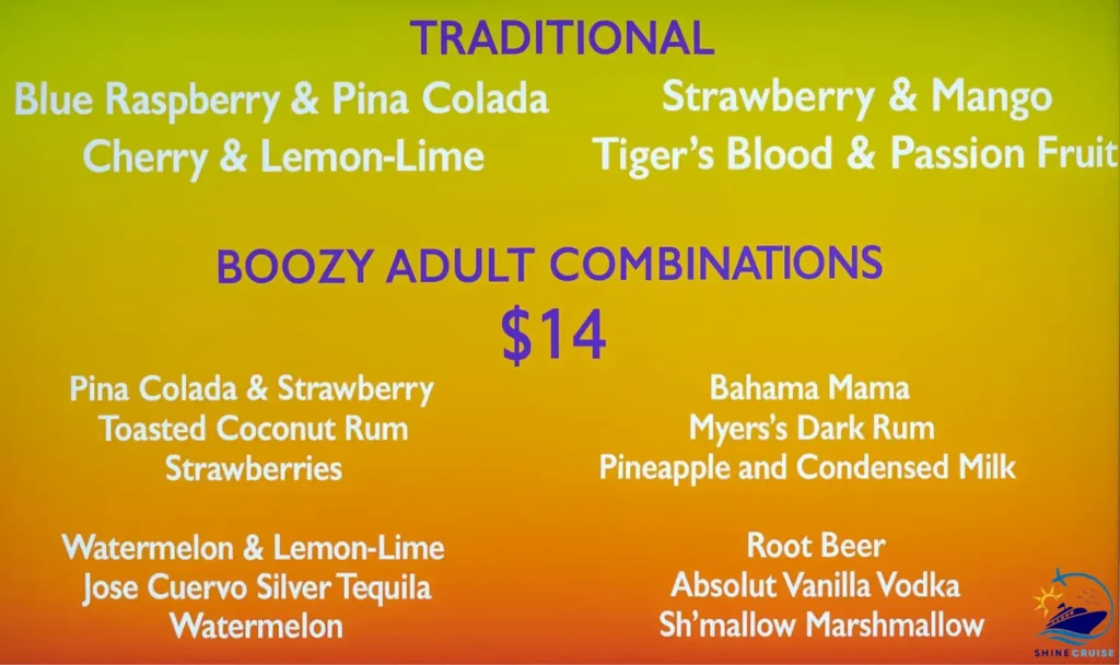 Royal Caribbean Wipe Out Bar menu