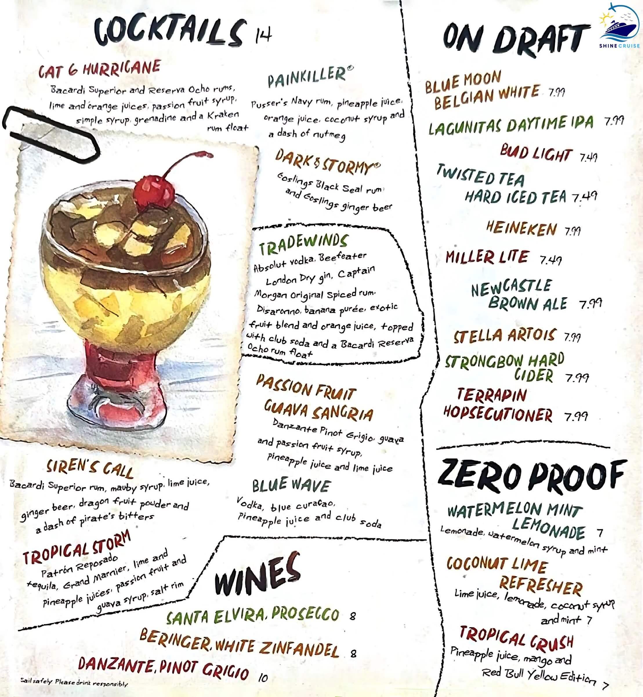 Royal Caribbean Basecamp Bar menu