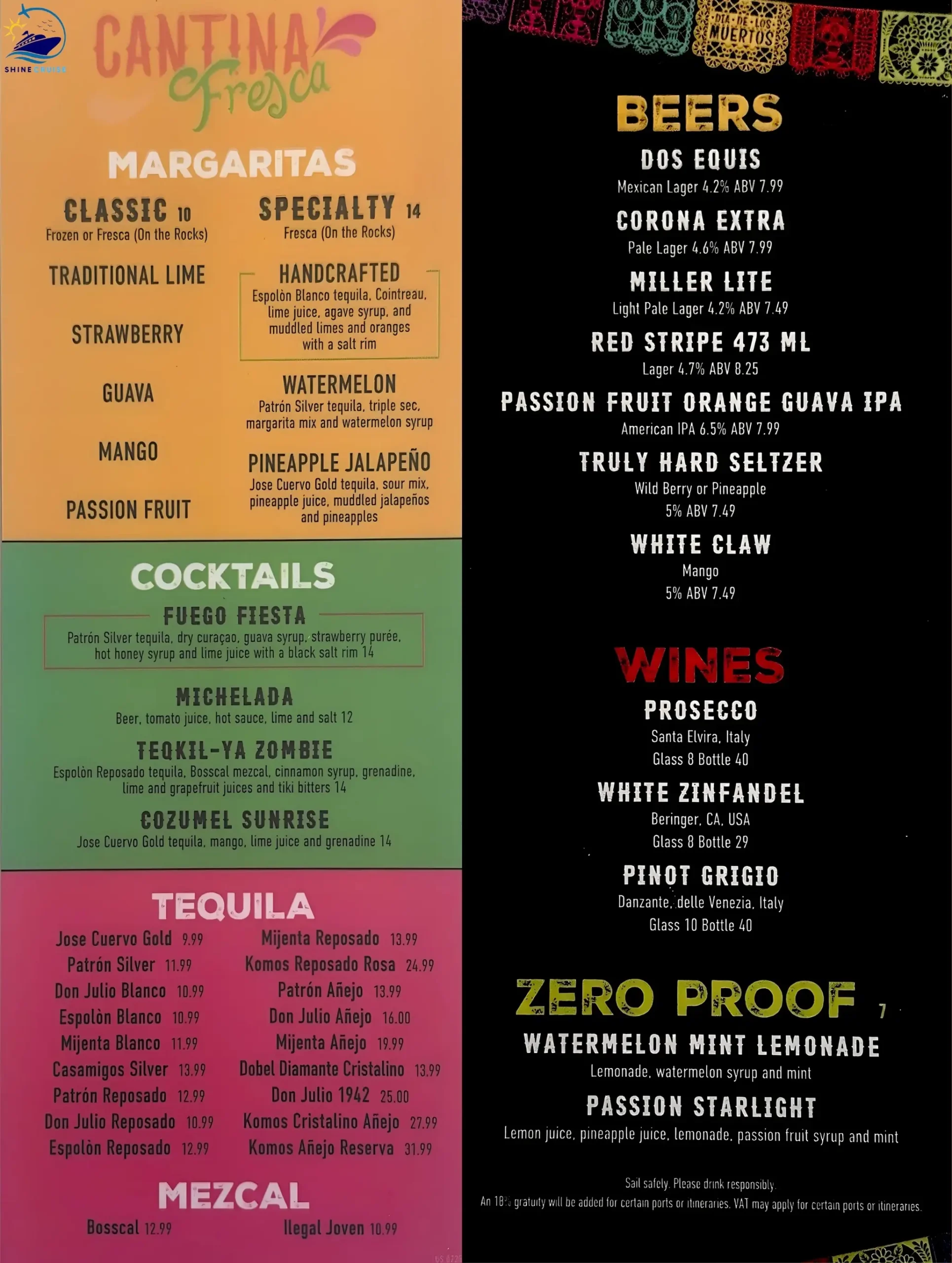 Royal Caribbean Cantina Fresca menu