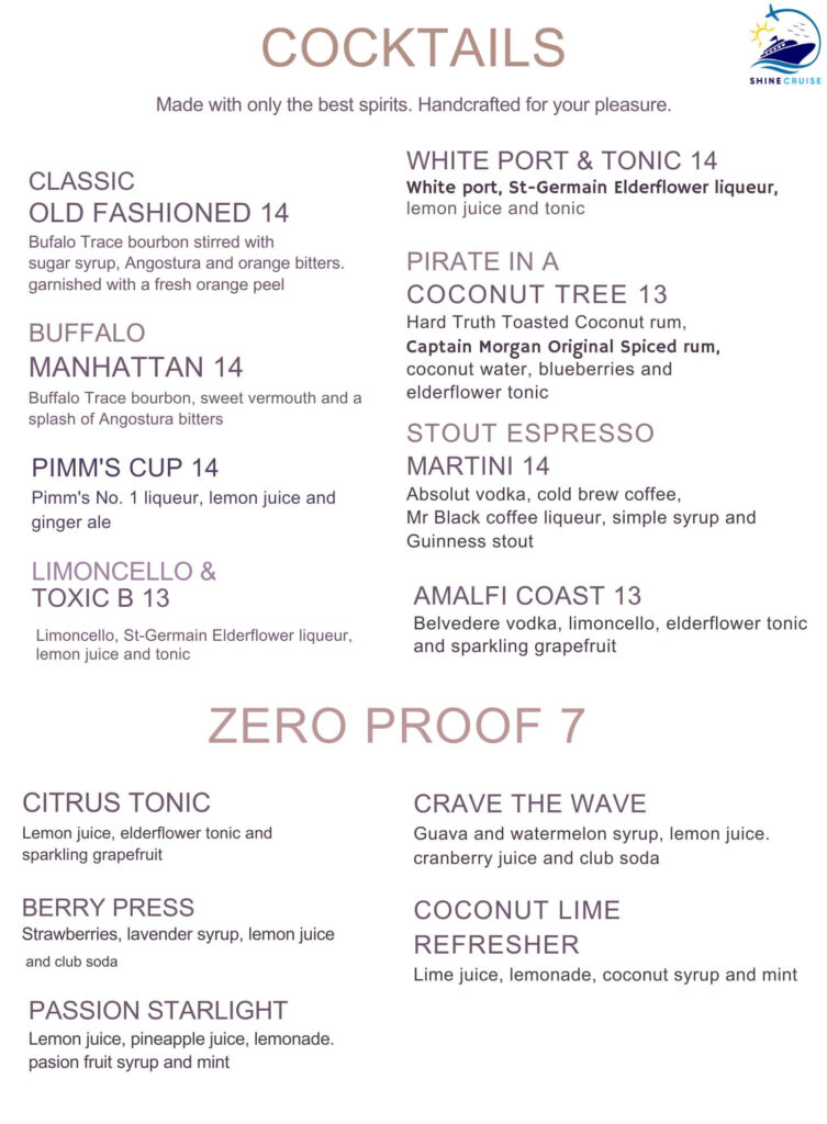 star of the seas bars menu
star of the seas bar menus
Star of the seas drinks menu 
Star of the seas drinks price 
Star of the seas drinks menu prices 
Best bars on star of the seas 