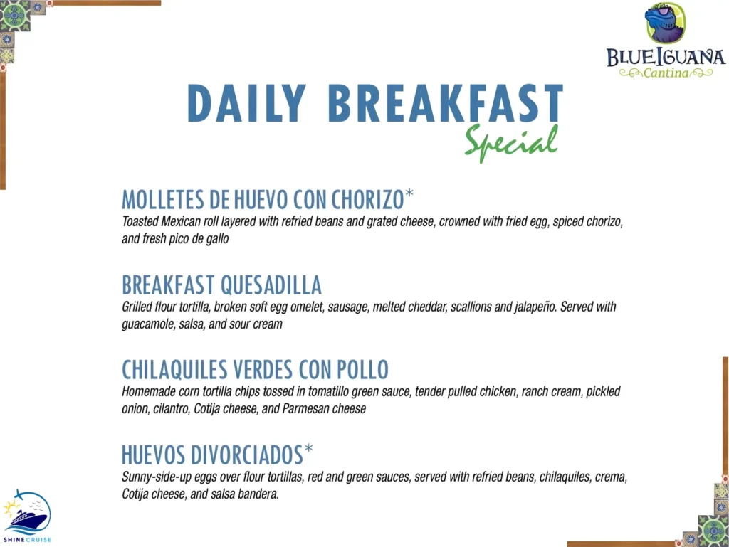 Carnival Blue Iguana Cantina Breakfast Menu