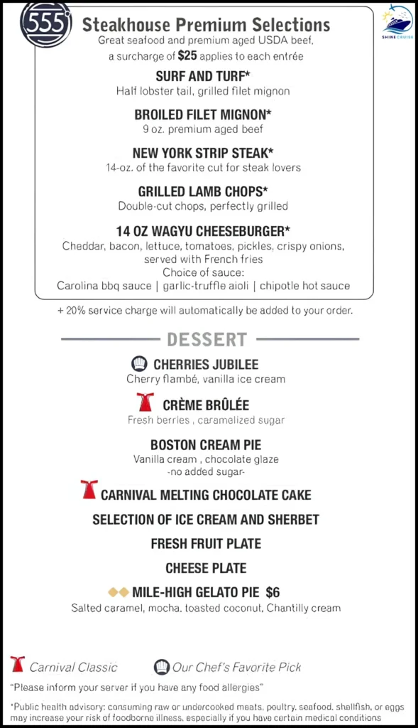 Carnival 5 day Cruise dinner menu for night 2b