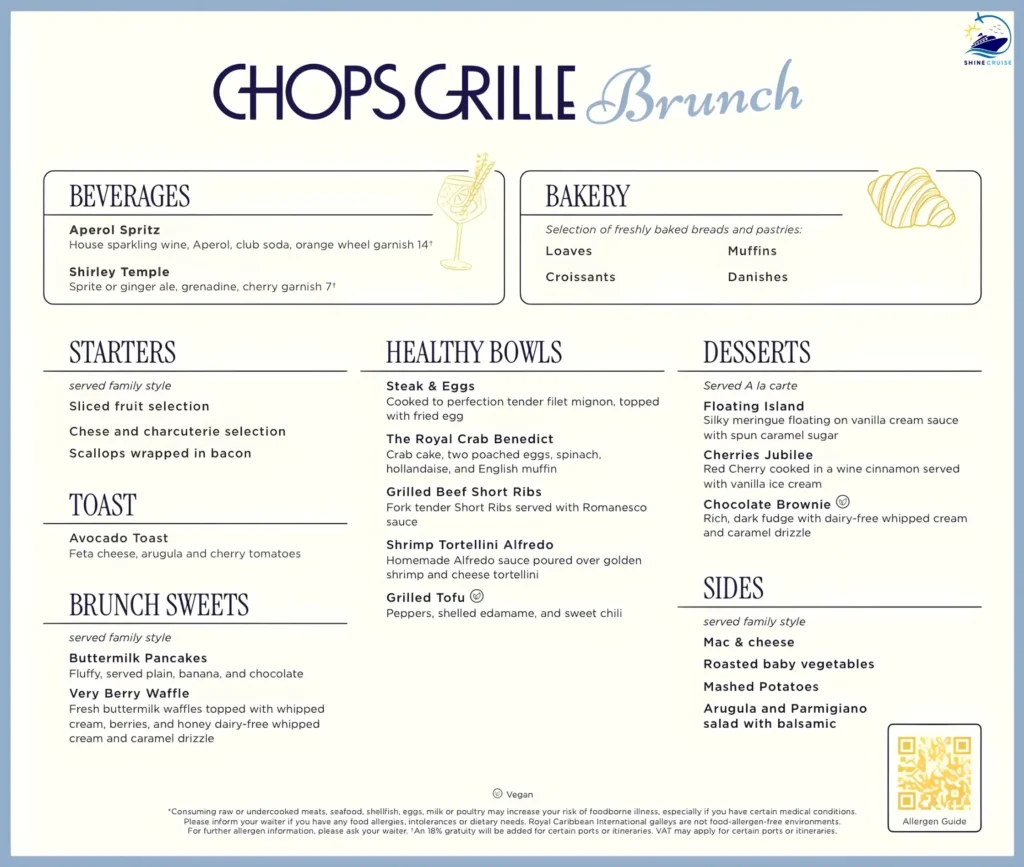 Chops Grille Royal Caribbeanย Brunch menu