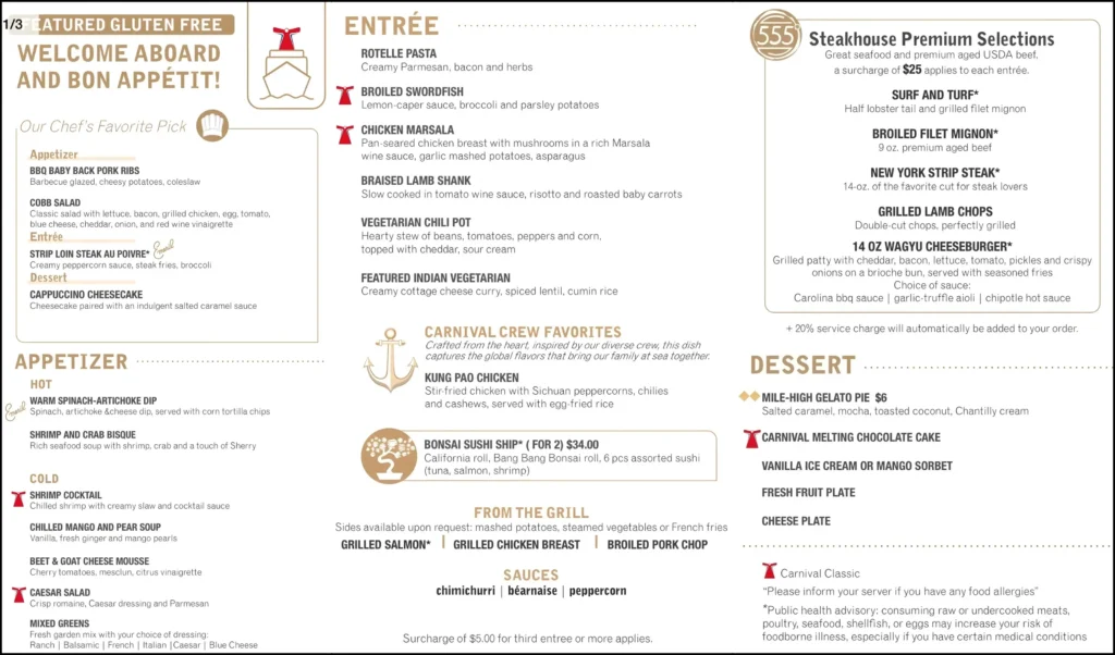 Carnival Cruise Gluten Free Menus for 2026
