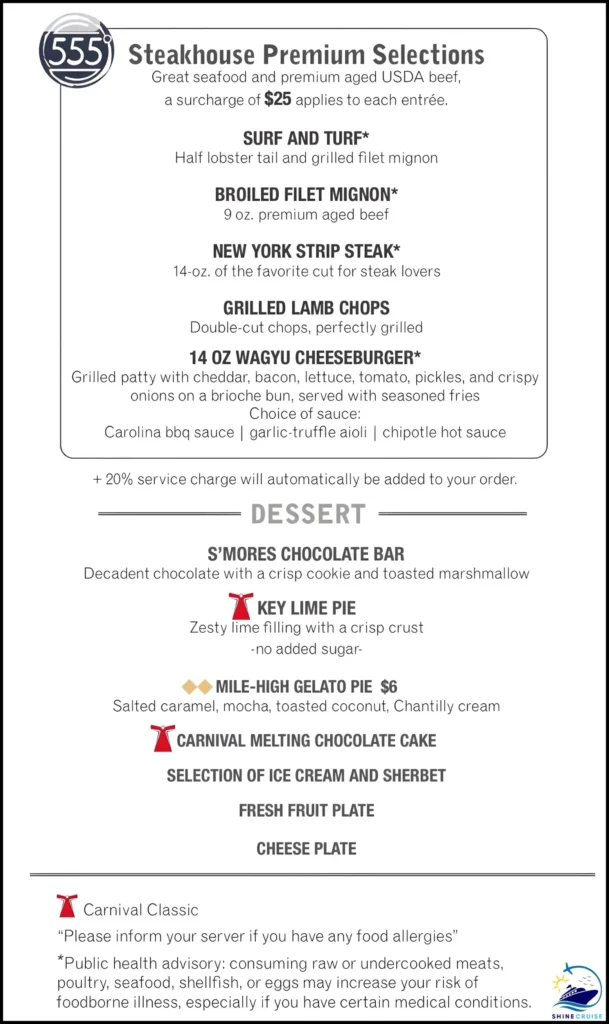 Carnival 6 Day Cruise Menu for Night 2b