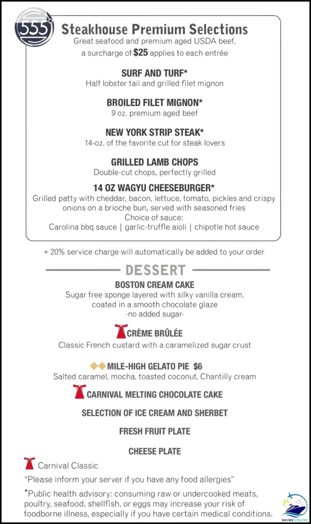 Carnival 6 Day Cruise Menu for Night 5b