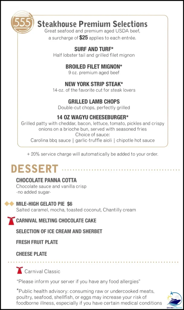 Carnival 6 Day Cruise Menu for Night 4b