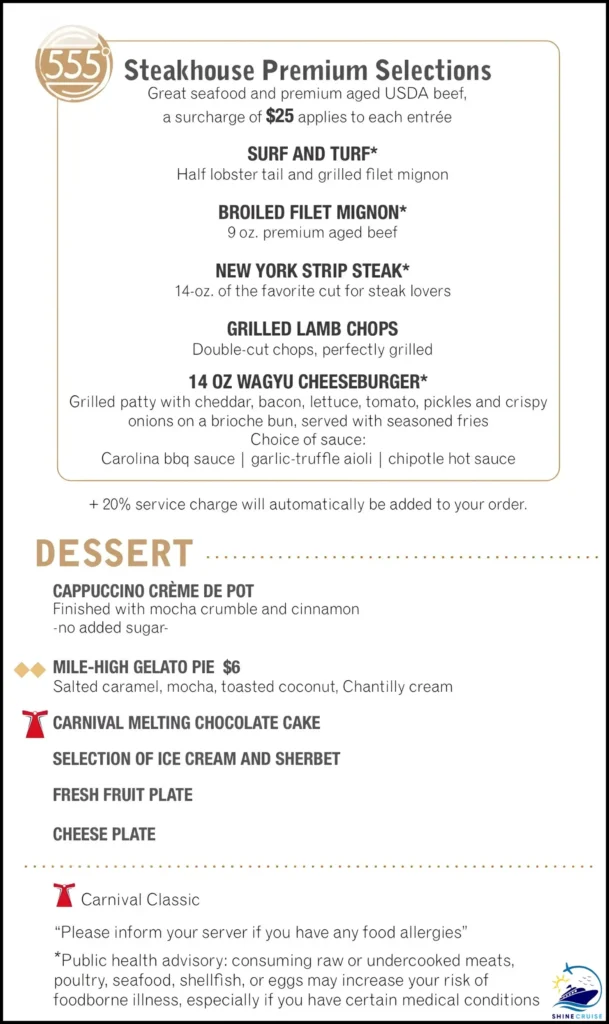 Carnival 6 Day Cruise Menu for Night 3b