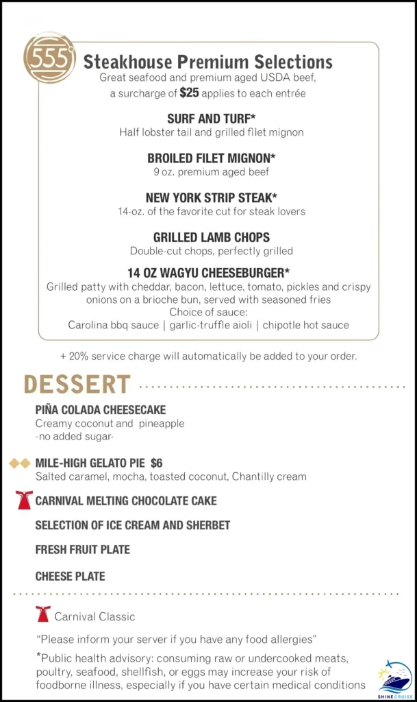 New Carnival Dinner Menu 2026 for night 5b