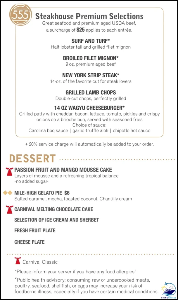 new Carnival Cruise Dinner Menu 2026 for night 6b