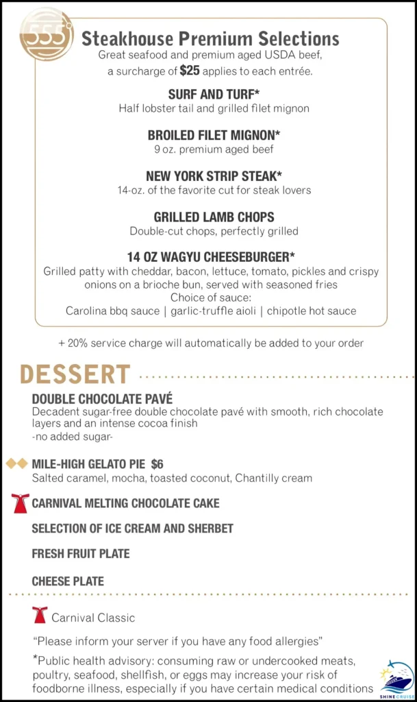 Carnival 6 Day Cruise Menu for Night 6b