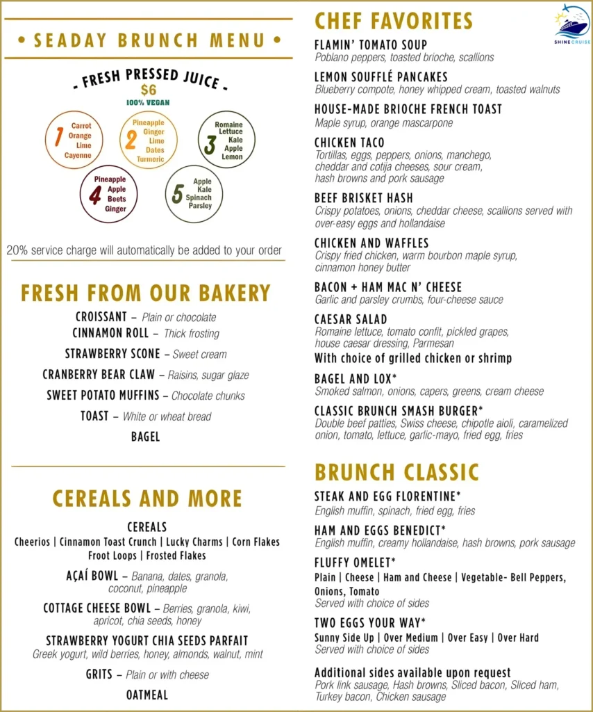 Carnival Seaday Brunch menu 1
