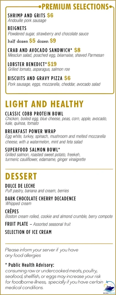 Carnival Seaday Brunch menu 2