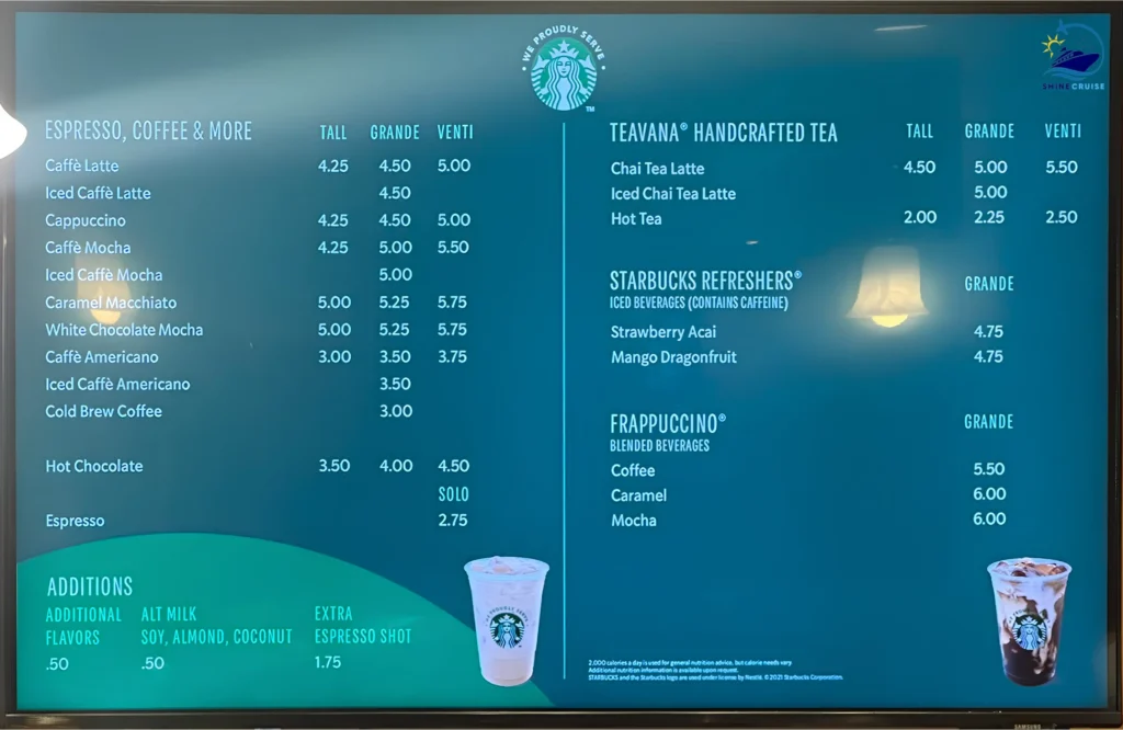 Royal Caribbean Park Cafe Coffee menu