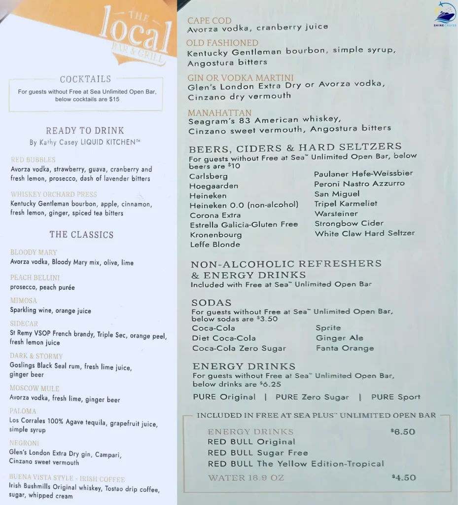 NCL the local bar and grill menu