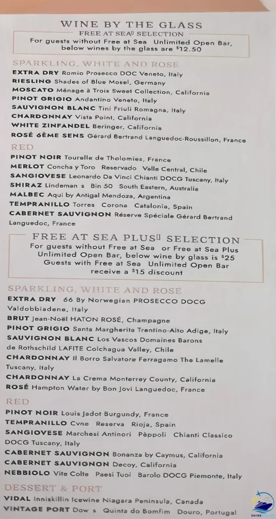 Norwegian cruise local bar & grill menu