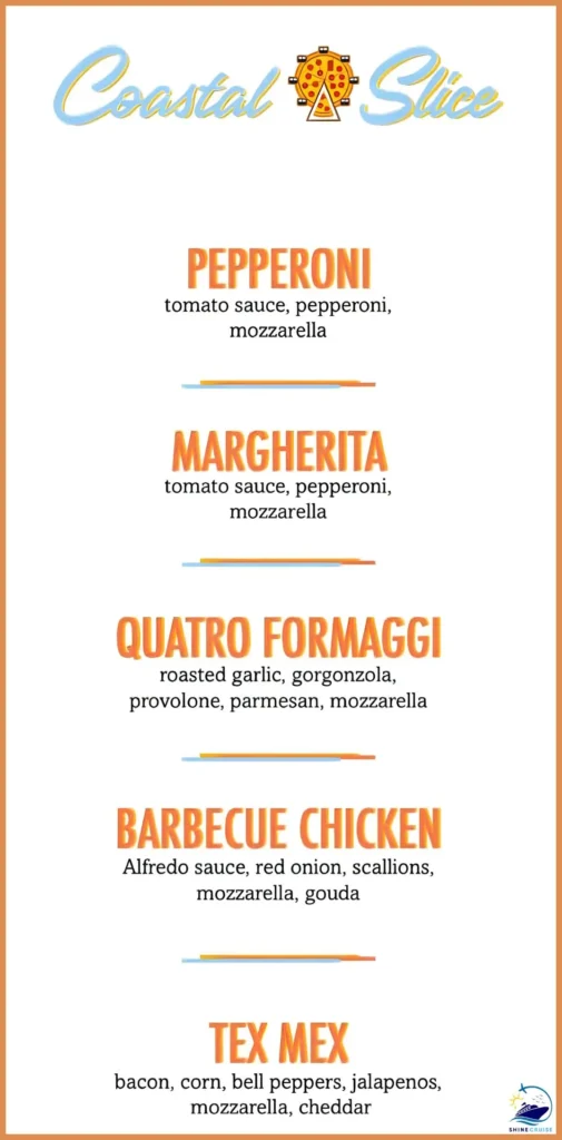 Carnival jubilee coastal slice menu