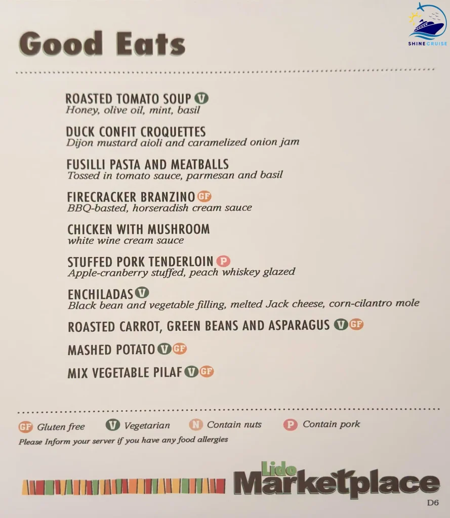 Carnival Cruise Dinner Buffet Menu 8
