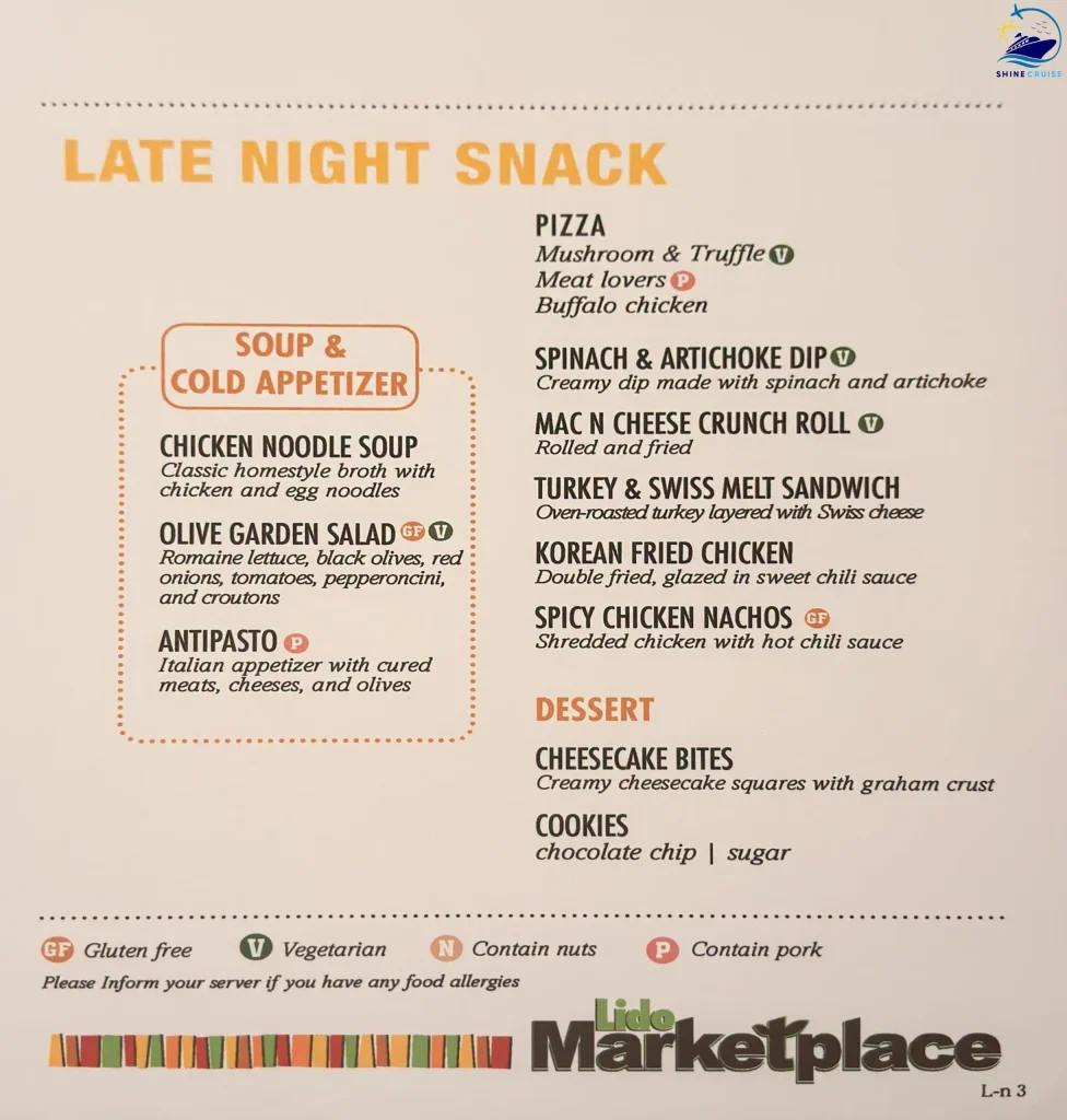 Carnival Cruise Late Night Snack Buffet Menu 3
