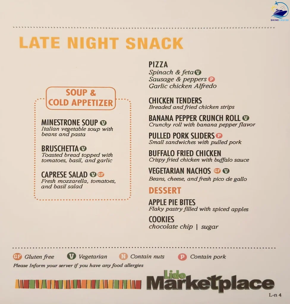 Carnival Cruise Late Night Snack Buffet Menu 4