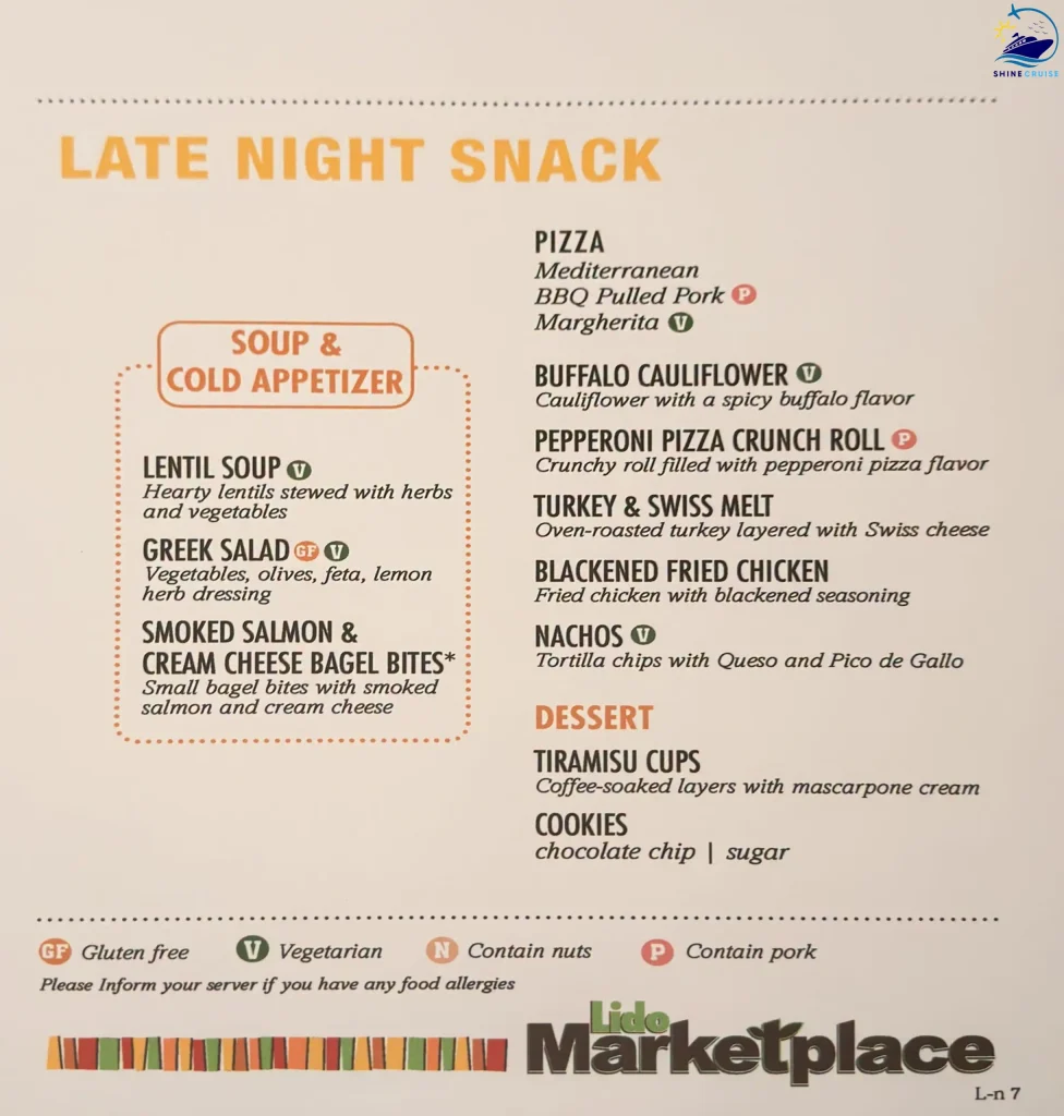 Carnival Cruise Late Night Snack Buffet Menu 7