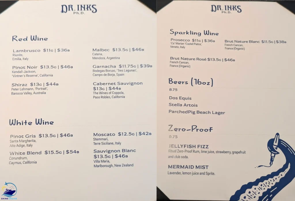 dr inks jubilee menu
carnival drink prices 2026