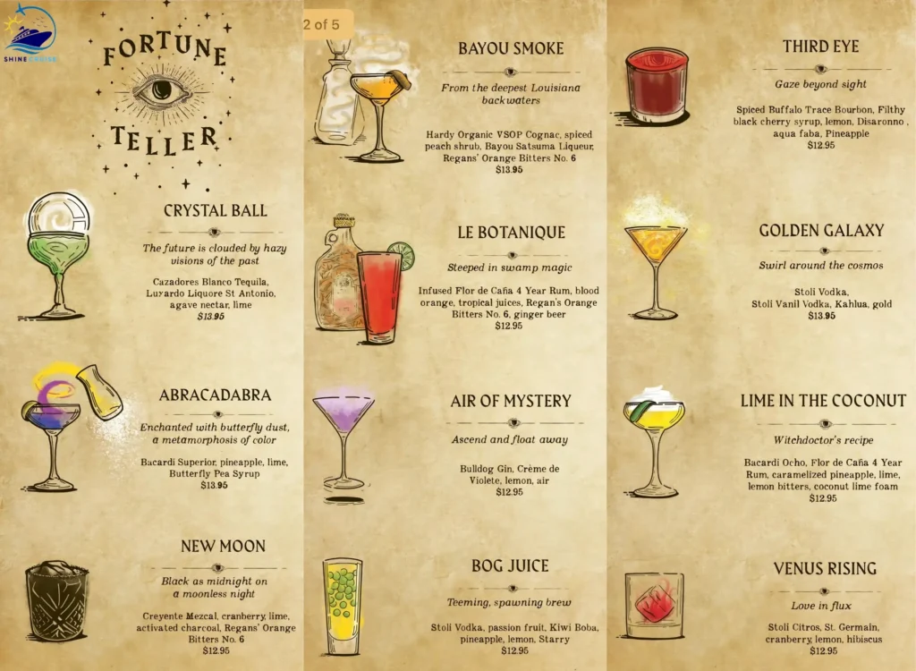 Fortune Teller Bar menu Carnival
carnival cruise drink menu