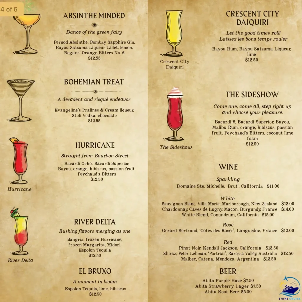 Fortune Teller Bar menu Carnival
carnival cruise drink prices