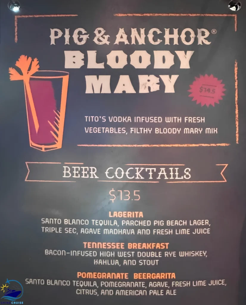 Carnival guy's pig & anchor drink menu 1